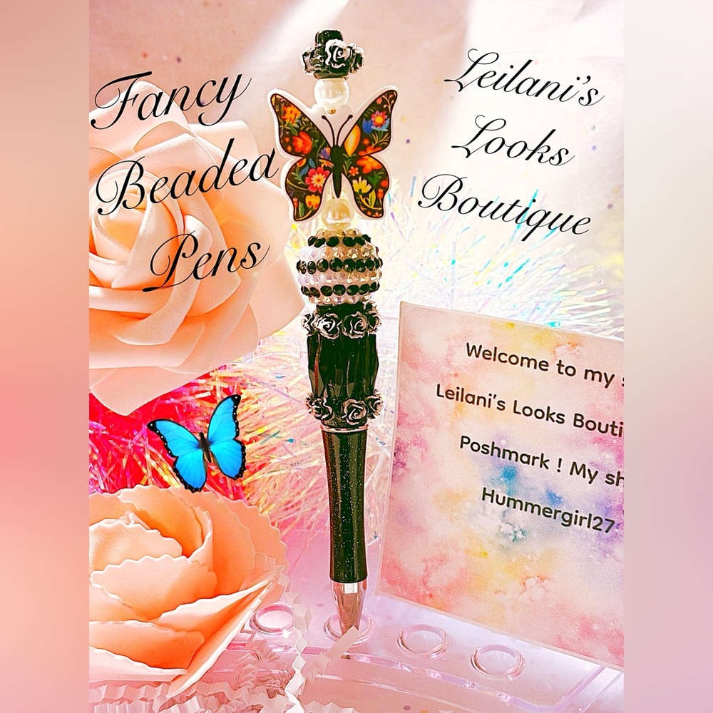 Fancy beaded pen/gifts/multicolor butterfly/black beads/